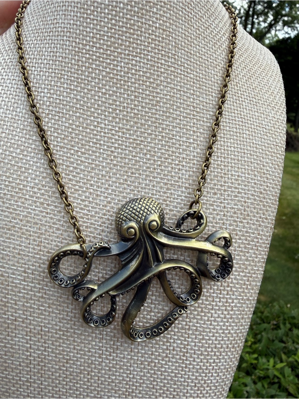 ZAD Antique Brass Octopus Pendant Necklace - Brass Tone